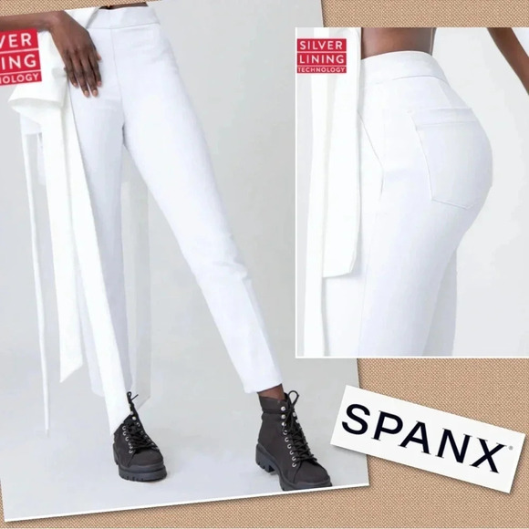 Spanx Silver Linings On-the-Go Slim Straight Ankle Pant White sz Medium - NWT - Picture 1 of 7